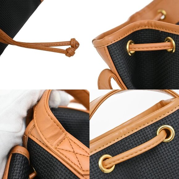 Saint Laurent YSL Logo Drawstring Shoulder Bag PVC Leather Navy Brown 38FC055 - Picture 10 of 16